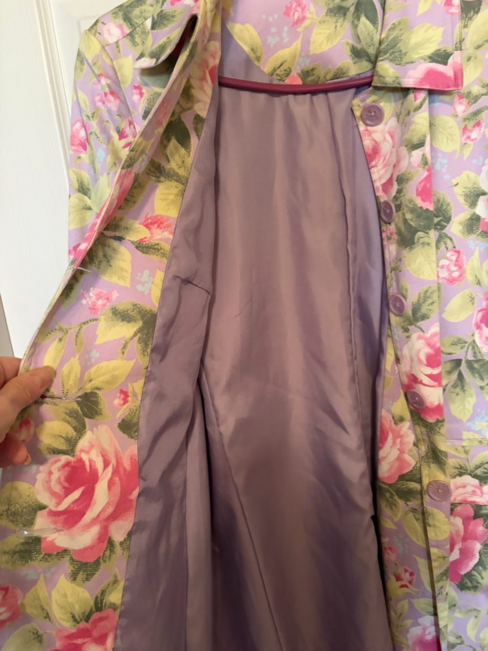 Jaclyn Smith Lavender & Green Floral Trench Coat - Picture 8 of 11